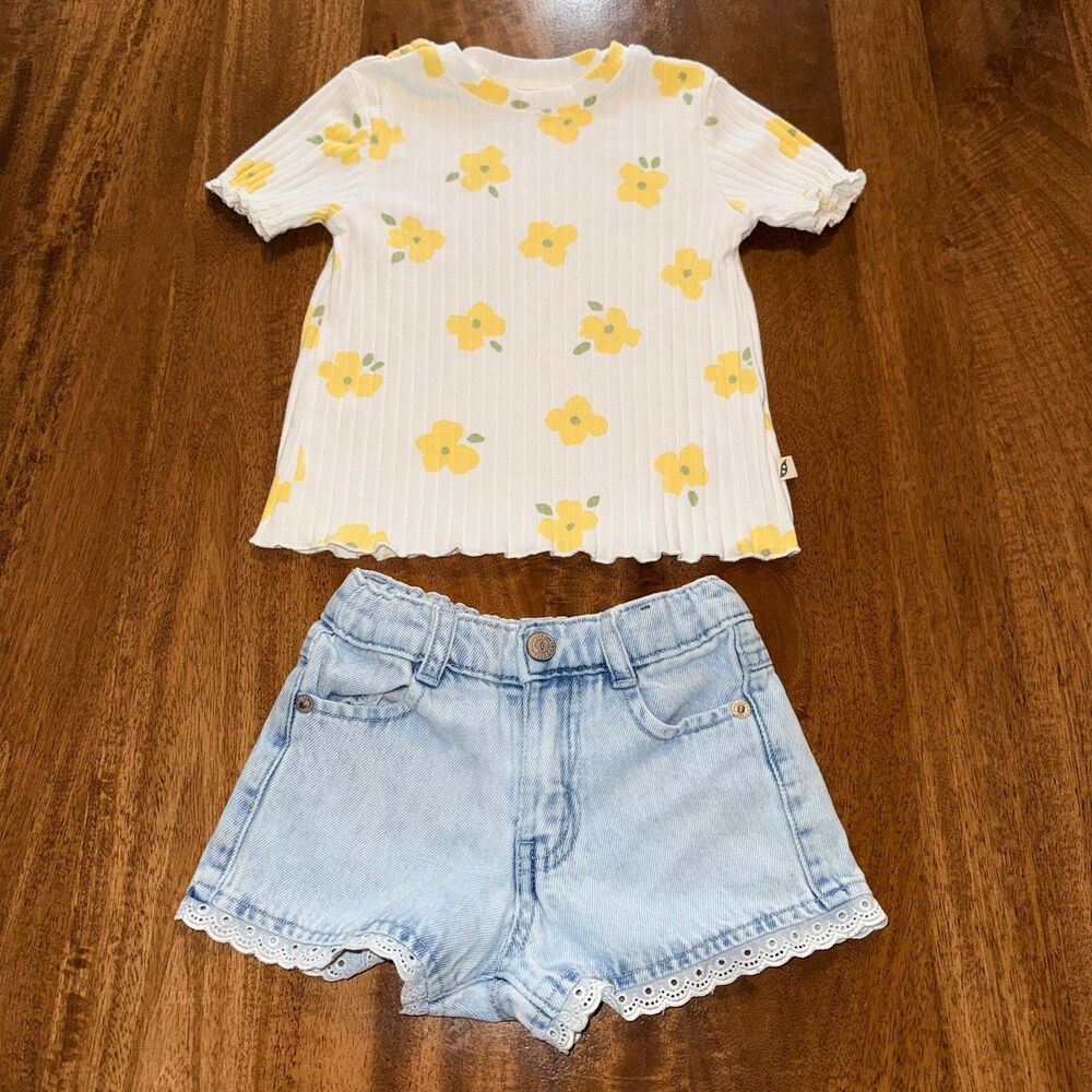 Easy Peasy Toddler Girls 2-Piece Set Size 3T – Denim Shorts & Floral Top